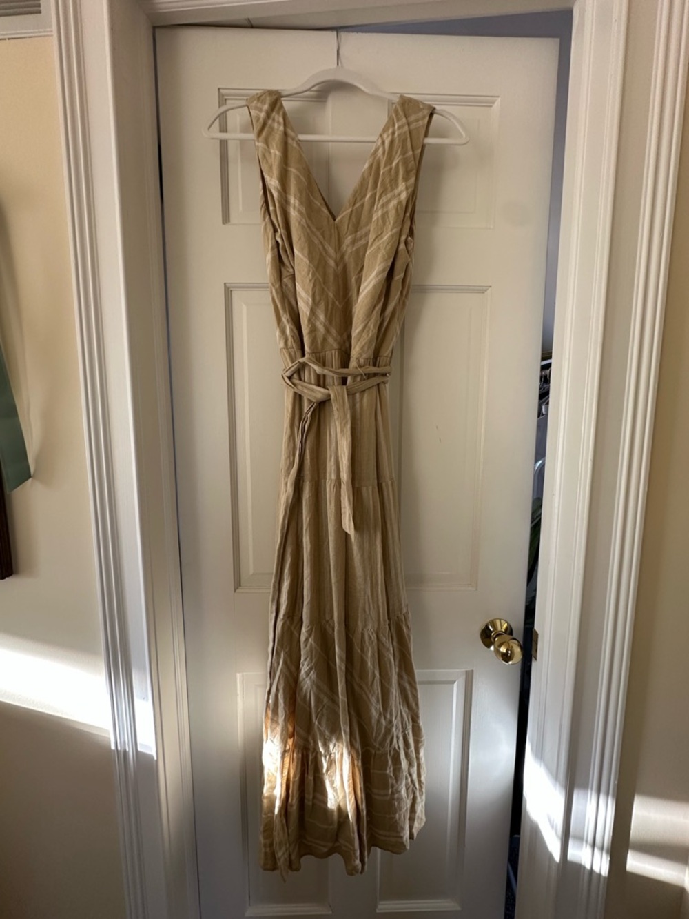 DKNY Beige V-Neck Sleeveless Maxi Dress